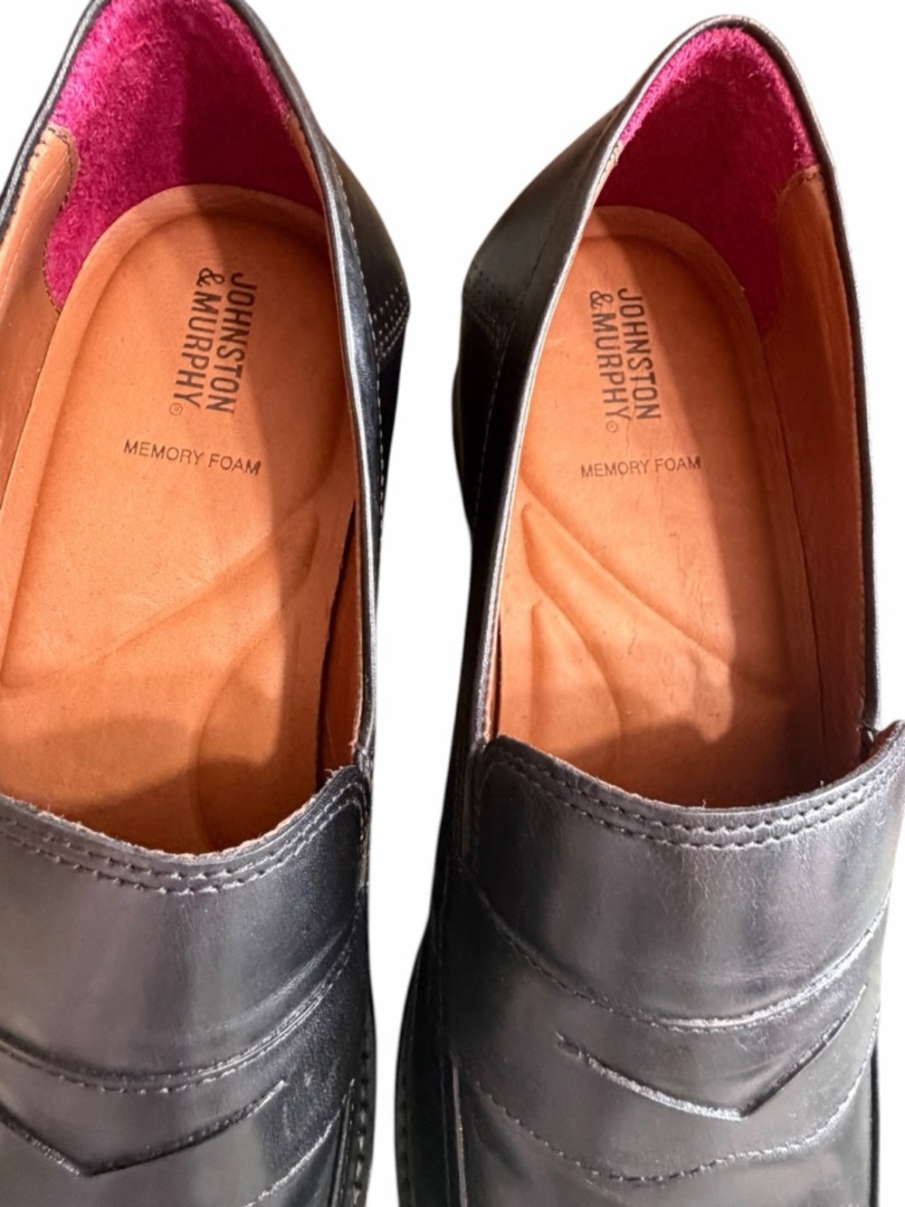Johnston & Murphy Black Leather Penny Loafers with Pink Lining - Picture 7 of 9